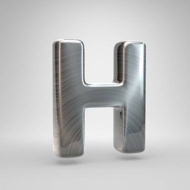 Metal H harfi büyük harf fırçaladı. Beyaz arka plan üzerinde izole 3d render parlak metal yazı tipi.