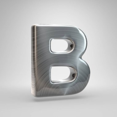 Metal B harfi büyük harf fırçaladı. Beyaz arka plan üzerinde izole 3d render parlak metal yazı tipi.