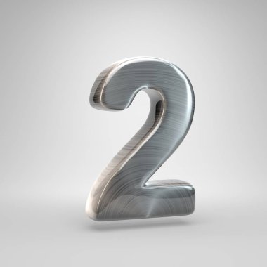 Fırçalanmış metal 2 numara. Beyaz arka plan üzerinde izole 3d render parlak metal yazı tipi.