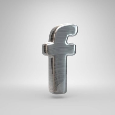 Metal harf F küçük fırça. Beyaz arka plan üzerinde izole 3d render parlak metal yazı tipi.