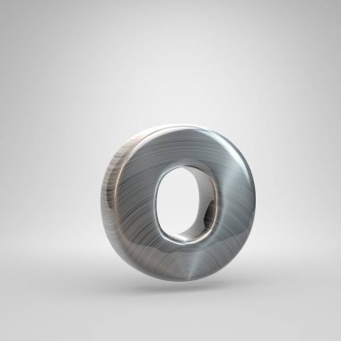 Metal harf O küçük fırça. Beyaz arka plan üzerinde izole 3d render parlak metal yazı tipi.
