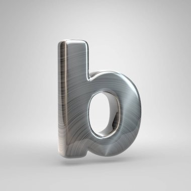 Metal harf B küçük fırça. Beyaz arka plan üzerinde izole 3d render parlak metal yazı tipi.