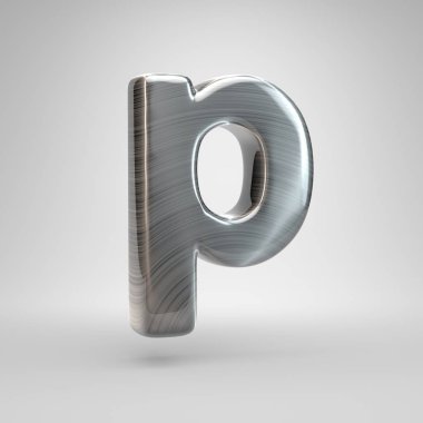 Metal harf P küçük fırça. Beyaz arka plan üzerinde izole 3d render parlak metal yazı tipi.