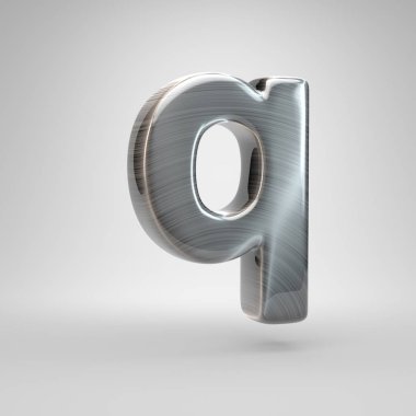 Metal harf Q küçük fırça. Beyaz arka plan üzerinde izole 3d render parlak metal yazı tipi.