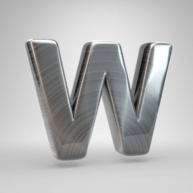 Metal harf W büyük fırçaladı. Beyaz arka plan üzerinde izole 3d render parlak metal yazı tipi.