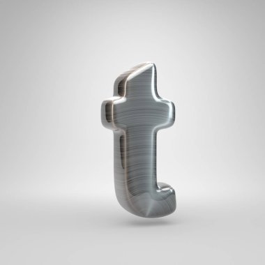 Metal T harfi küçük fırça. Beyaz arka plan üzerinde izole 3d render parlak metal yazı tipi.