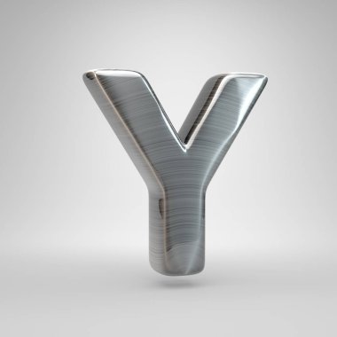 Metal Y harfi büyük harf fırçaladı. Beyaz arka plan üzerinde izole 3d render parlak metal yazı tipi.