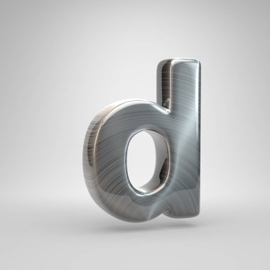 Metal D harfi küçük fırça. Beyaz arka plan üzerinde izole 3d render parlak metal yazı tipi.