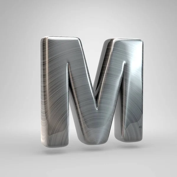 Borstad metall bokstaven M versaler. 3D render glänsande metall teckensnitt isolerad på vit bakgrund. — Stockfoto