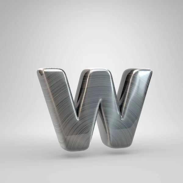 Geborsteld metalen letter W kleine letters. 3D render glanzende metalen lettertype geïsoleerd op witte achtergrond. — Stockfoto