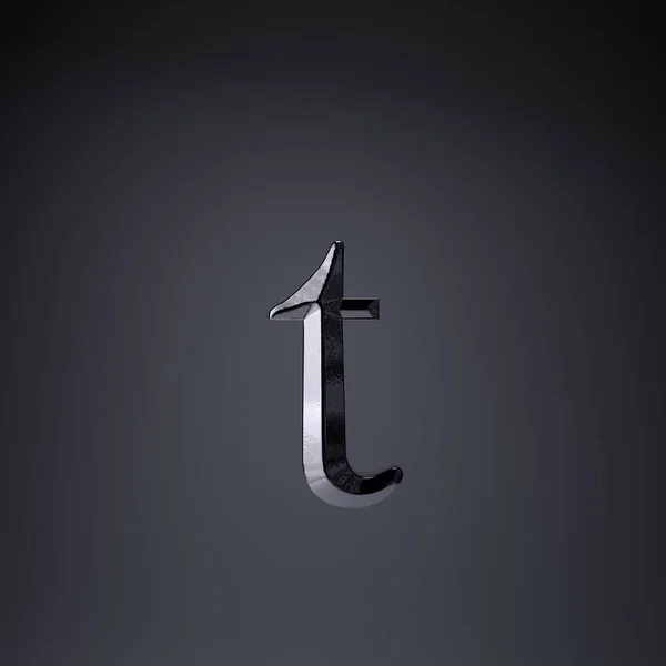 Chiseled iron letter T lowercase. 3d render game or movie title font isolated on black background. — Stock Photo, Image