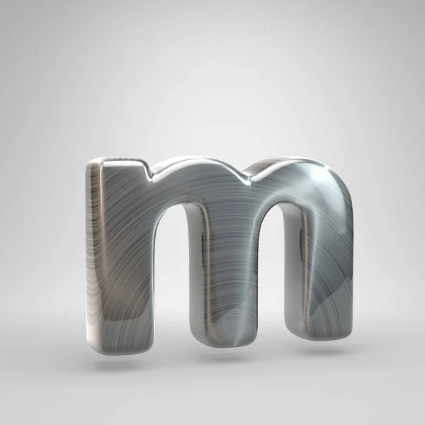 Szczotkowanego metalu literę M małe litery. 3D render błyszczący metal czcionki na białym tle. — Zdjęcie stockowe