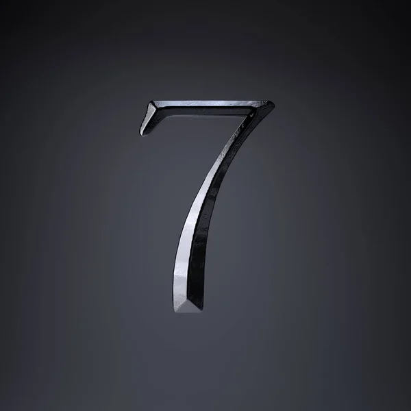 Rzeźbiona żelaza numer 7. 3D render gry lub filmu czcionka tytułu na białym na czarnym tle. — Zdjęcie stockowe