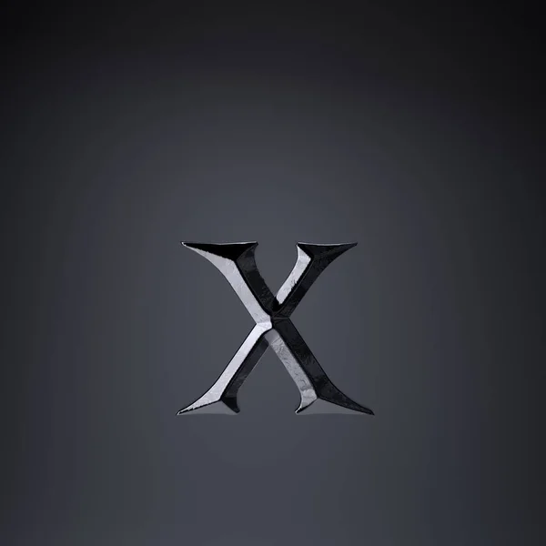 Cizellált vas betű X kisbetűs. 3D render játék vagy film cím betűtípus, elszigetelt fekete háttér. — Stock Fotó
