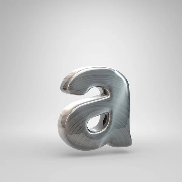 Borstad metall brev A gemener. 3D render glänsande metall teckensnitt isolerad på vit bakgrund. — Stockfoto