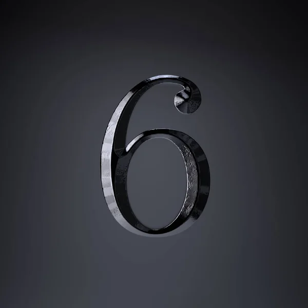 Σμιλευμένη σιδερένια αριθμός 6. 3D καθιστούν παιχνίδι ή ταινία Τίτλος γραμματοσειρά απομονώνονται σε μαύρο φόντο. — Φωτογραφία Αρχείου