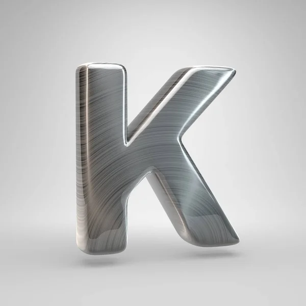 Borstad metall bokstaven K versaler. 3D render glänsande metall teckensnitt isolerad på vit bakgrund. — Stockfoto