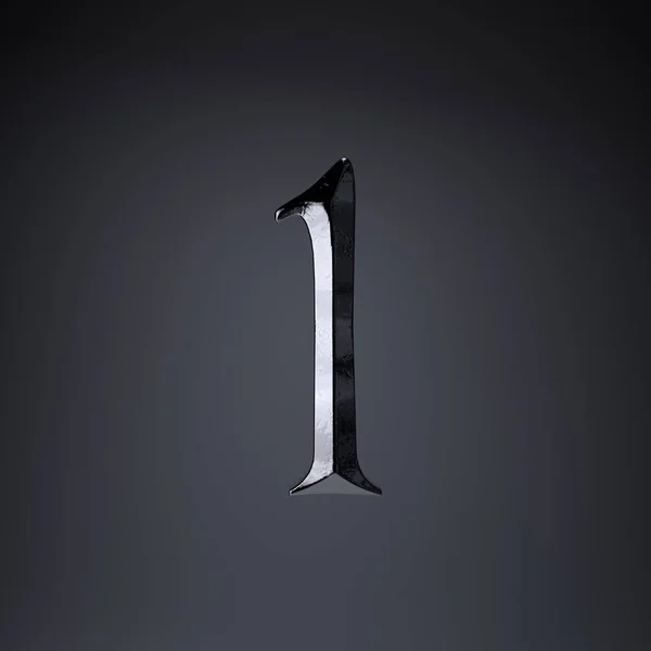 Ferro cesellato numero 1. 3d rendering font del gioco o del titolo del film isolato su sfondo nero . — Foto Stock