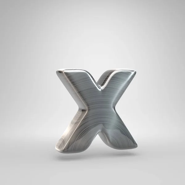 Geborsteld metalen letter X kleine letters. 3D render glanzende metalen lettertype geïsoleerd op witte achtergrond. — Stockfoto