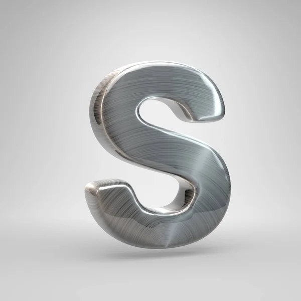 Brushed metal letter S uppercase. 3D render shiny metal font isolated on white background. — Stock Photo, Image