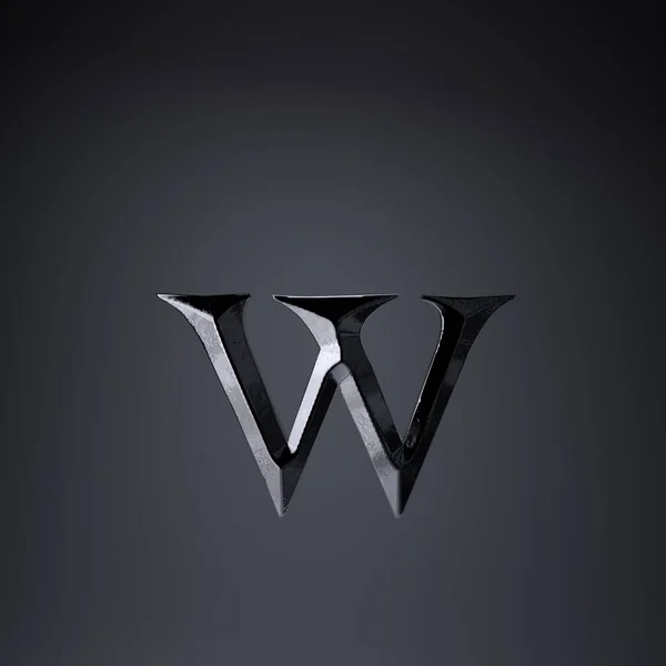 Mejslade järn bokstaven W gemener. 3D render spel eller en film teckensnitt titel isolerad på svart bakgrund. — Stockfoto