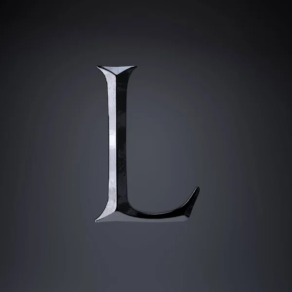 Σμιλευμένη σιδερένια γράμμα L κεφαλαίο. 3D καθιστούν παιχνίδι ή ταινία Τίτλος γραμματοσειρά απομονώνονται σε μαύρο φόντο. — Φωτογραφία Αρχείου