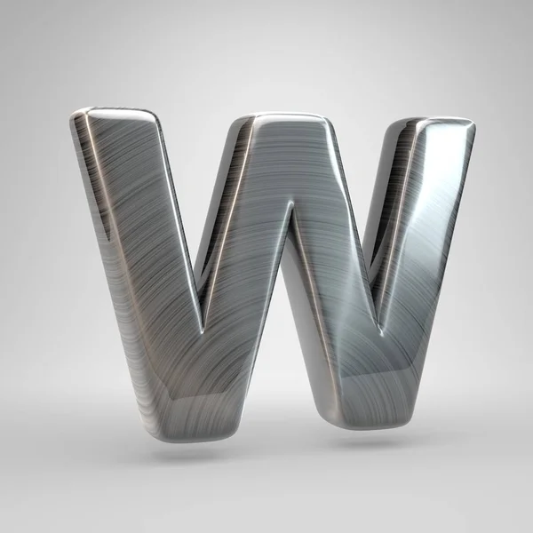 Borstad metall bokstaven W versaler. 3D render glänsande metall teckensnitt isolerad på vit bakgrund. — Stockfoto