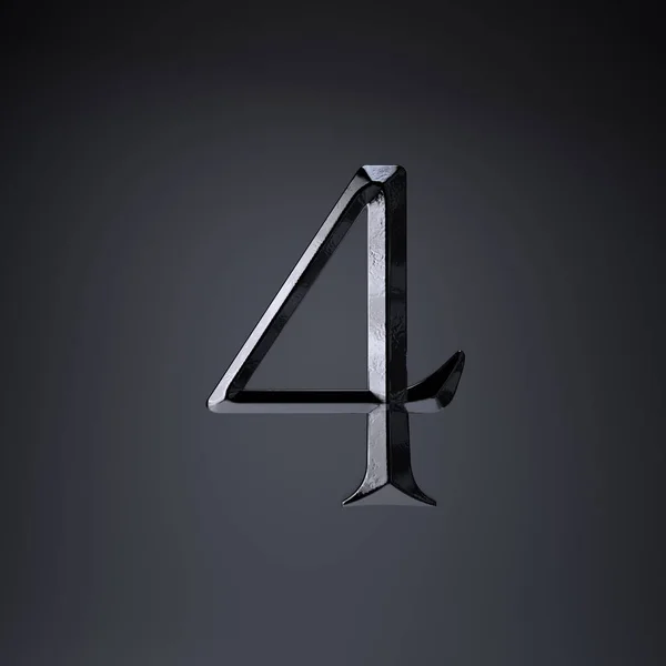 Ferro cesellato numero 4. 3d rendering font del gioco o del titolo del film isolato su sfondo nero . — Foto Stock