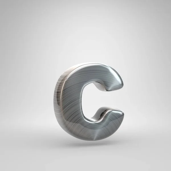 Βουρτσισμένο μέταλλο γράμμα C πεζά. 3D καθιστούν λαμπερό metal γραμματοσειράς που απομονώνονται σε λευκό φόντο. — Φωτογραφία Αρχείου
