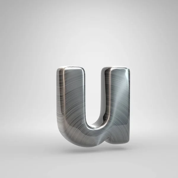 Szczotkowanego metalowe litery U małych liter. 3D render błyszczący metal czcionki na białym tle. — Zdjęcie stockowe