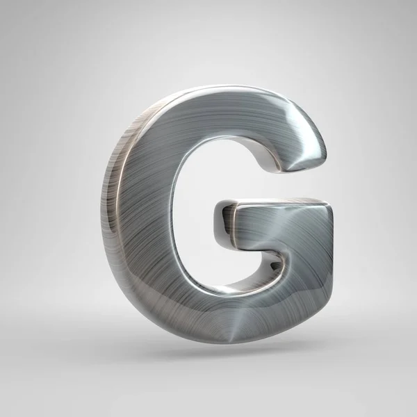 Матовий металевий лист G верхній регістр. 3D візуалізація блискучого металевого шрифту ізольовано на білому тлі . — стокове фото