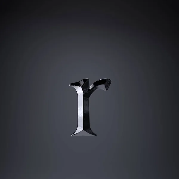 Σμιλευμένη σιδερένια γράμμα R πεζά. 3D καθιστούν παιχνίδι ή ταινία Τίτλος γραμματοσειρά απομονώνονται σε μαύρο φόντο. — Φωτογραφία Αρχείου
