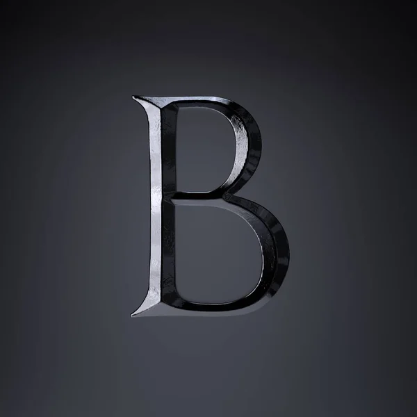 Maiuscolo in ferro cesellato lettera B. 3d rendering font del gioco o del titolo del film isolato su sfondo nero . — Foto Stock