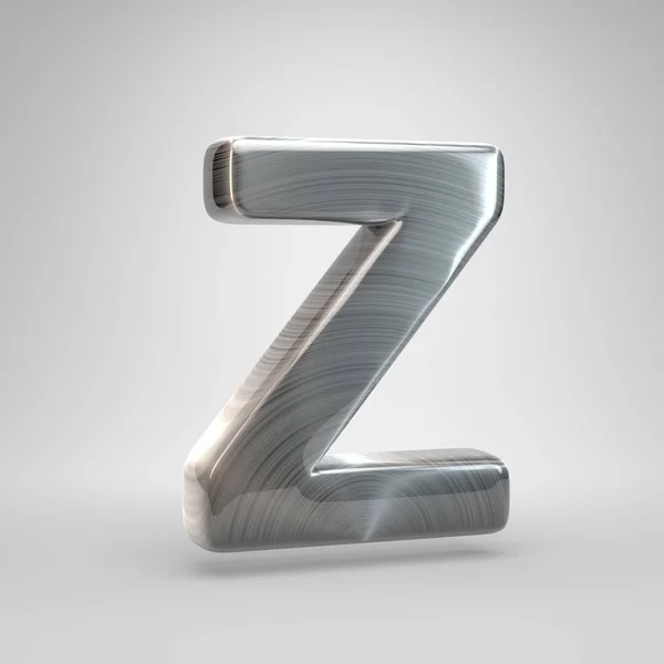 Geborsteld metalen letter Z hoofdletters. 3D render glanzende metalen lettertype geïsoleerd op witte achtergrond. — Stockfoto