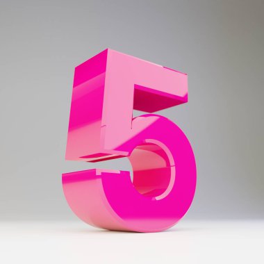 Dev 3d sayı 5. Beyaz arka plan üzerinde izole parlak pembe font render.
