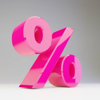 Dev 3d yüzde simgesi. Beyaz arka plan üzerinde izole parlak pembe font render.