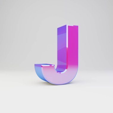 3D büyük J harfi. Çok renkli metal yazı tipi parlak yansımalar ve beyaz arka plan üzerinde izole gölge ile render.