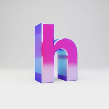 3D H harfi küçük. Çok renkli metal yazı tipi parlak yansımalar ve beyaz arka plan üzerinde izole gölge ile render.