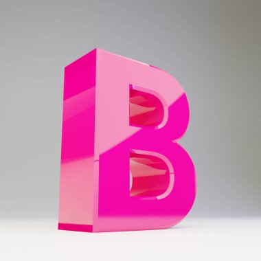 Dev 3d mektup B büyük harf. Beyaz arka plan üzerinde izole parlak pembe font render.