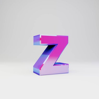 3D Z harfi küçük. Çok renkli metal yazı tipi parlak yansımalar ve beyaz arka plan üzerinde izole gölge ile render.