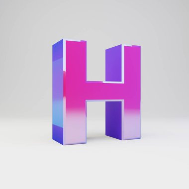 3D harfi H büyük harf. Çok renkli metal yazı tipi parlak yansımalar ve beyaz arka plan üzerinde izole gölge ile render.
