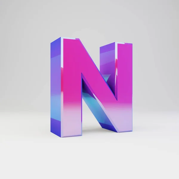 3D letter N hoofdletters. Gesmolten multicolor metalen lettertype met glanzende reflecties en schaduw geïsoleerd op witte achtergrond. — Stockfoto