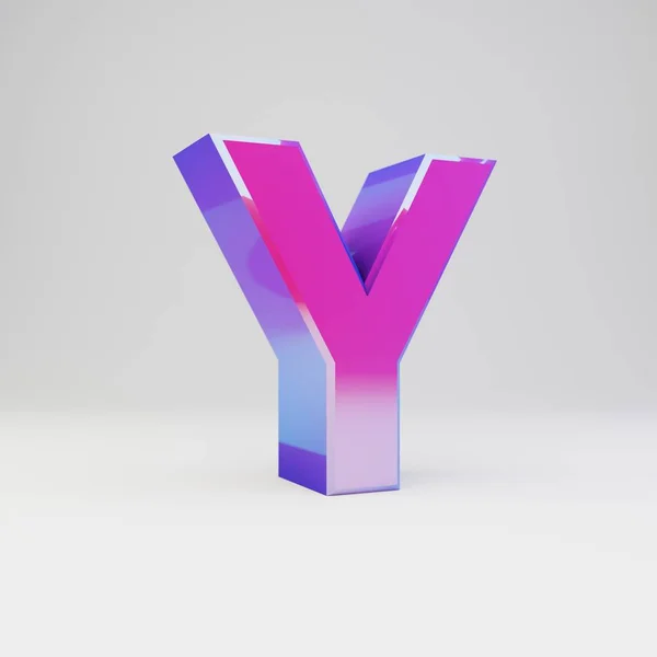 3D bokstaven Y versaler. Återges multicolor metall teckensnitt med blank reflektioner och skugga isolerad på vit bakgrund. — Stockfoto