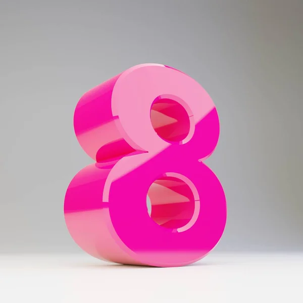 Hatalmas 3D-s szám 8. Nyújtott fényes rózsaszín betűtípus, elszigetelt fehér background. — Stock Fotó