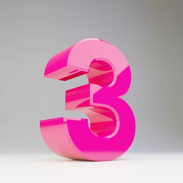 Reuze 3d nummer 3. Gemaakt van glanzend roze lettertype geïsoleerd op witte achtergrond. — Stockfoto