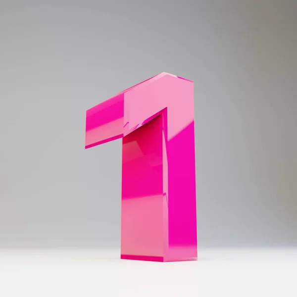 Gigante número 3D 1. Renderizado fonte rosa brilhante isolado no fundo branco . — Fotografia de Stock