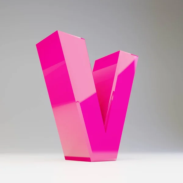 Гігантська 3D літера V верхній регістр. Глянцевий рожевий шрифт ізольований на білому тлі . — стокове фото