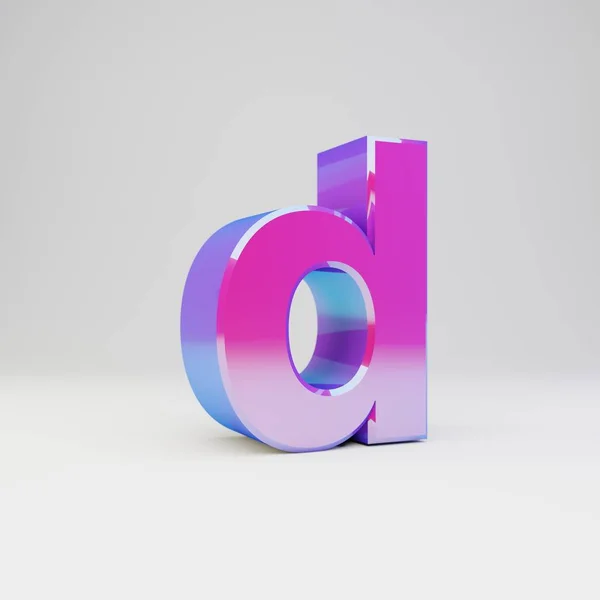 3D letter D kleine letters. Gesmolten multicolor metalen lettertype met glanzende reflecties en schaduw geïsoleerd op witte achtergrond. — Stockfoto