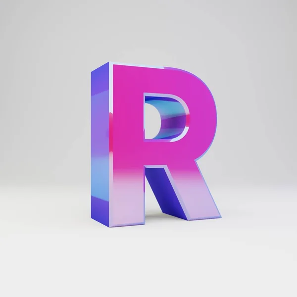 3d lettre R majuscule. Fonte métallique multicolore rendue avec reflets brillants et ombre isolée sur fond blanc . — Photo