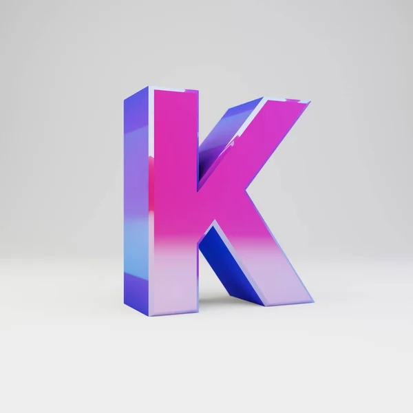 3d letter K uppercase. Rendered multicolor metal font with glossy reflections and shadow isolated on white background. — Stock Photo, Image